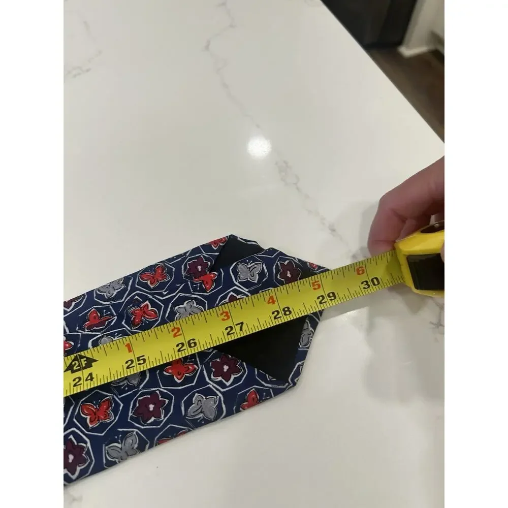 FENDI Italian Men’s Tie 3.5” Silk Navy Floral Geometric Hand Sewn Designer